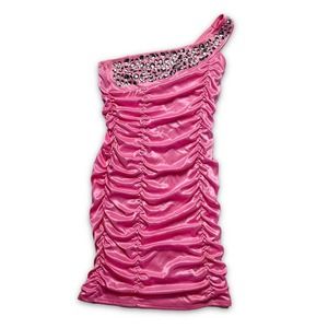 vintage y2k rhinestone one shoulder dress Pink Rhinestone M barbiecore